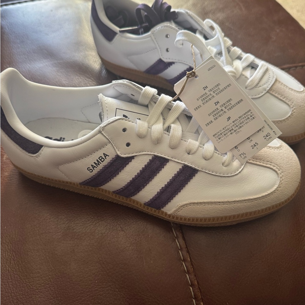 Adidas Samba White and Dark Purple Sneakers